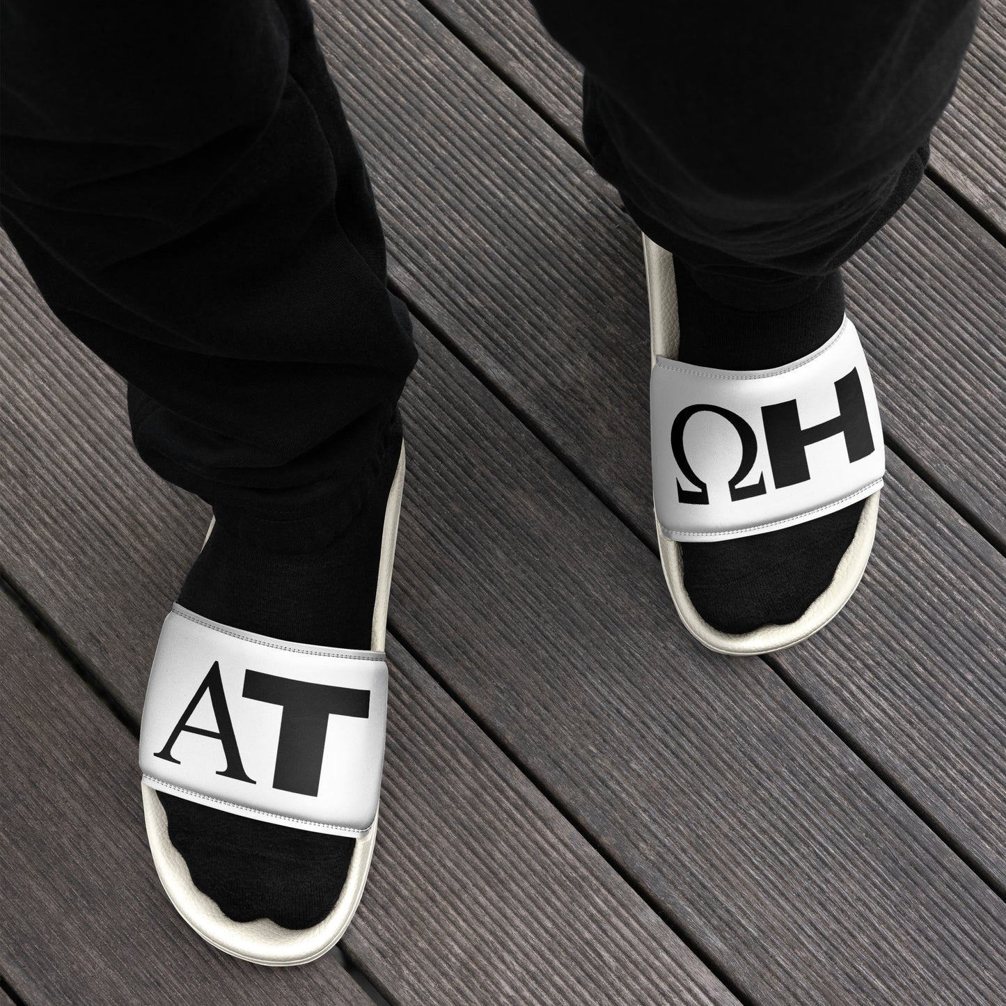 Men’s Alpha/Omega Slides | Black Logo | Varsity Collection